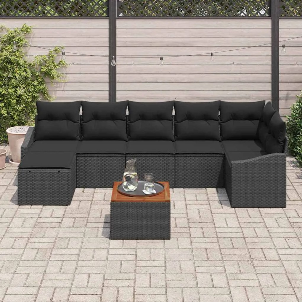 vidaXL Σετ Καναπέ Κήπου με μαξιλάρι 8 pcs Μαύρο Πολυ ράταν