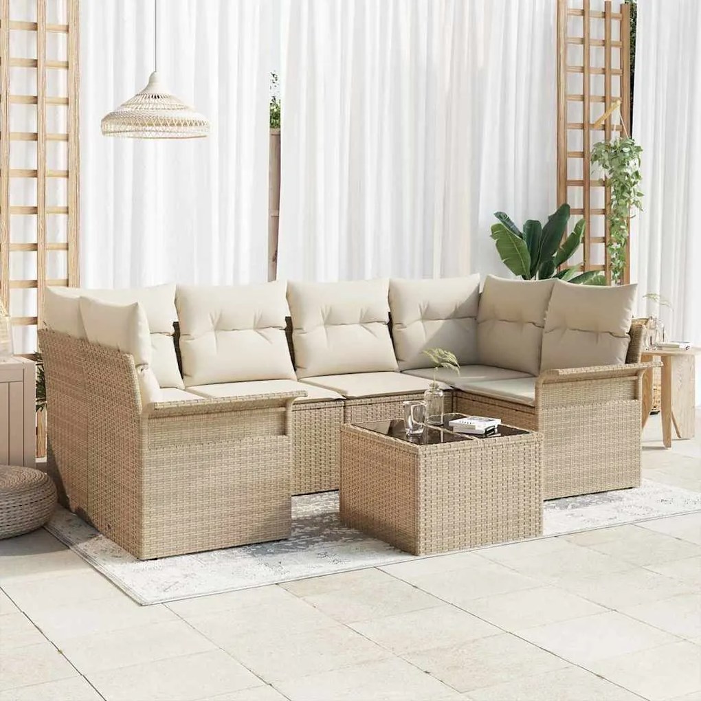 vidaXL Σετ Καναπέ Κήπου 7 pcs Μπεζ Πολυ ράταν