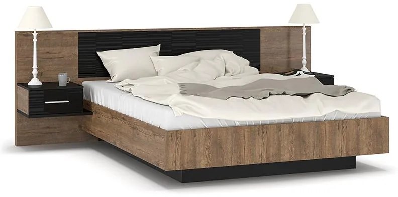 Κρεβάτι διπλό Romilly μαύρο gloss-καρυδί 160x200εκ 209x265x91 εκ.