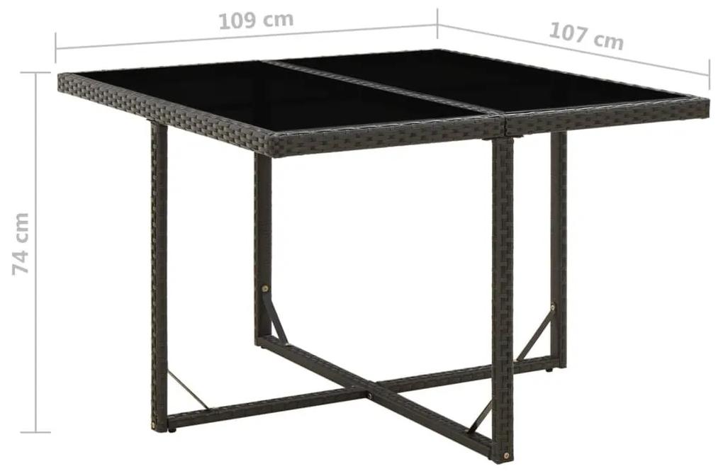 Τραπέζι Κήπου Μαύρο 109 x 107 x 74 εκ. Συνθετικό Ρατάν &amp; Γυαλί - Μαύρο
