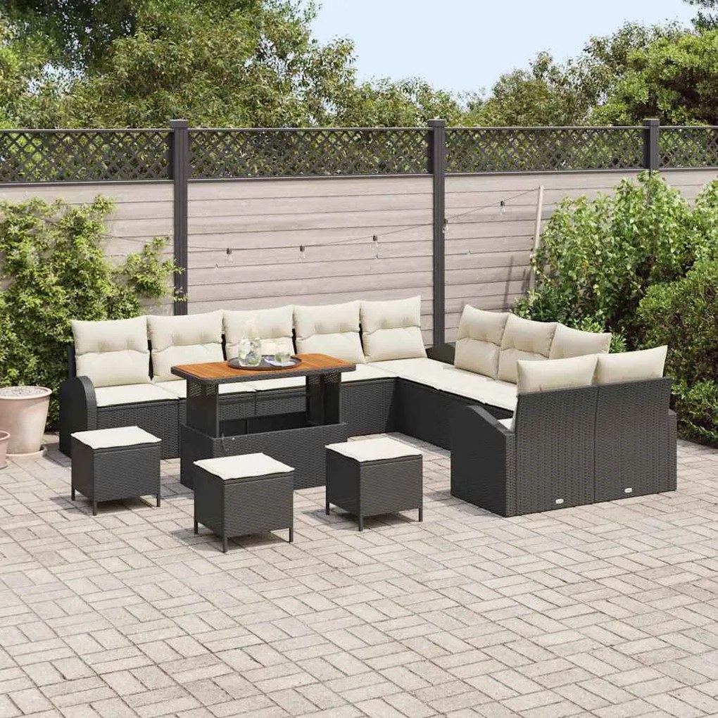 vidaXL Σετ Καναπέ Κήπου με μαξιλάρι 14 pcs Μαύρο Πολυ ράταν