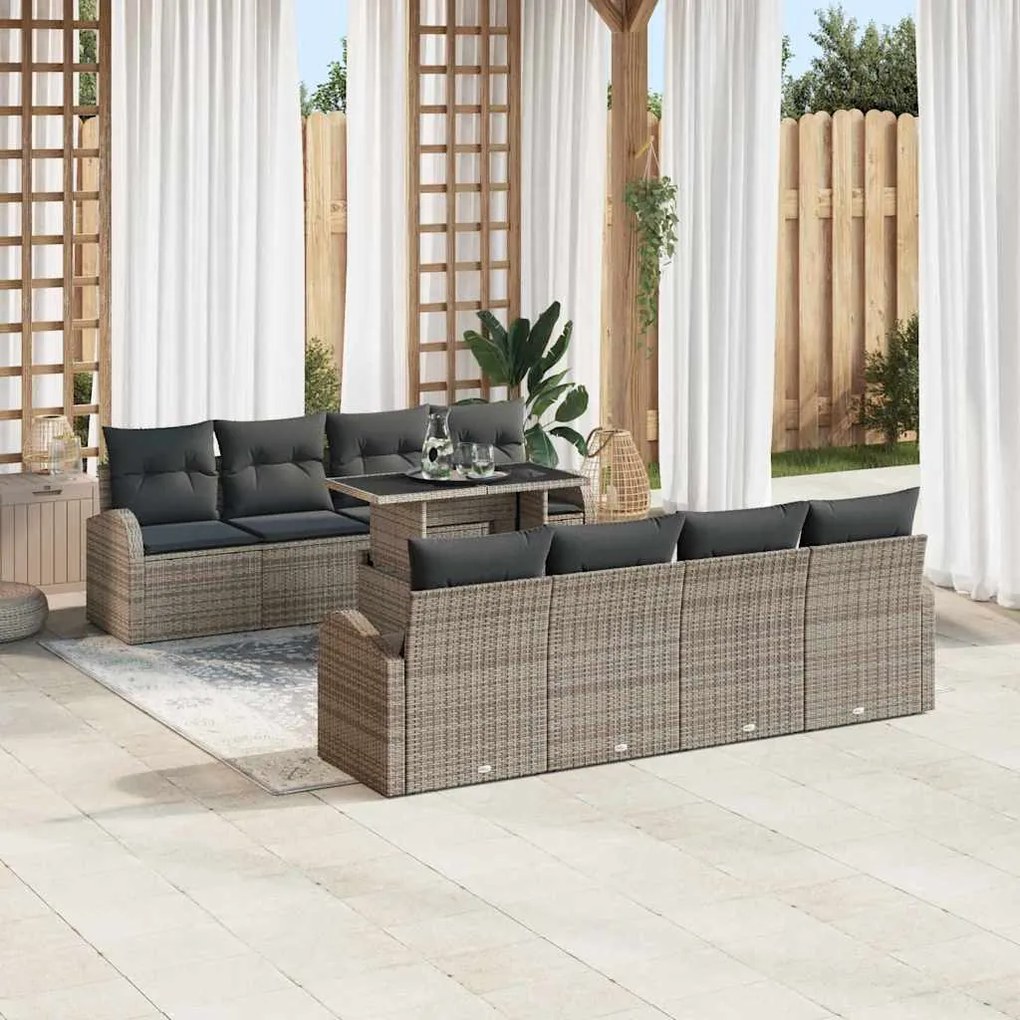 vidaXL Σετ Καναπέ Κήπου με μαξιλάρι 7 pcs Γκρι Πολυ ράταν