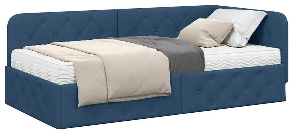 vidaXL Κρεβάτι Γωνίας με στρώμα με κεφαλάρι Μπλε 90 x 200 cm ύφασμα