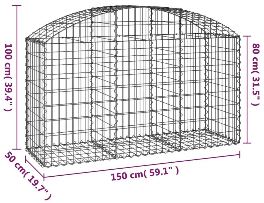 Συρματοκιβώτιο Τοξωτό 150x50x80/100εκ. από Γαλβανισμένο Χάλυβα - Ασήμι