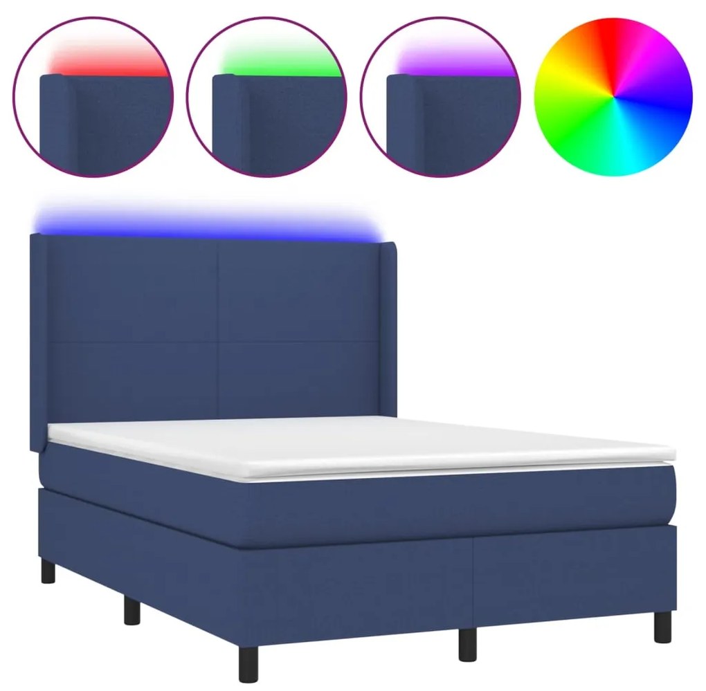 ΚΡΕΒΑΤΙ BOXSPRING ΜΕ ΣΤΡΩΜΑ &amp; LED ΜΠΛΕ 140X200 ΕΚ. ΥΦΑΣΜΑΤΙΝΟ 3138163