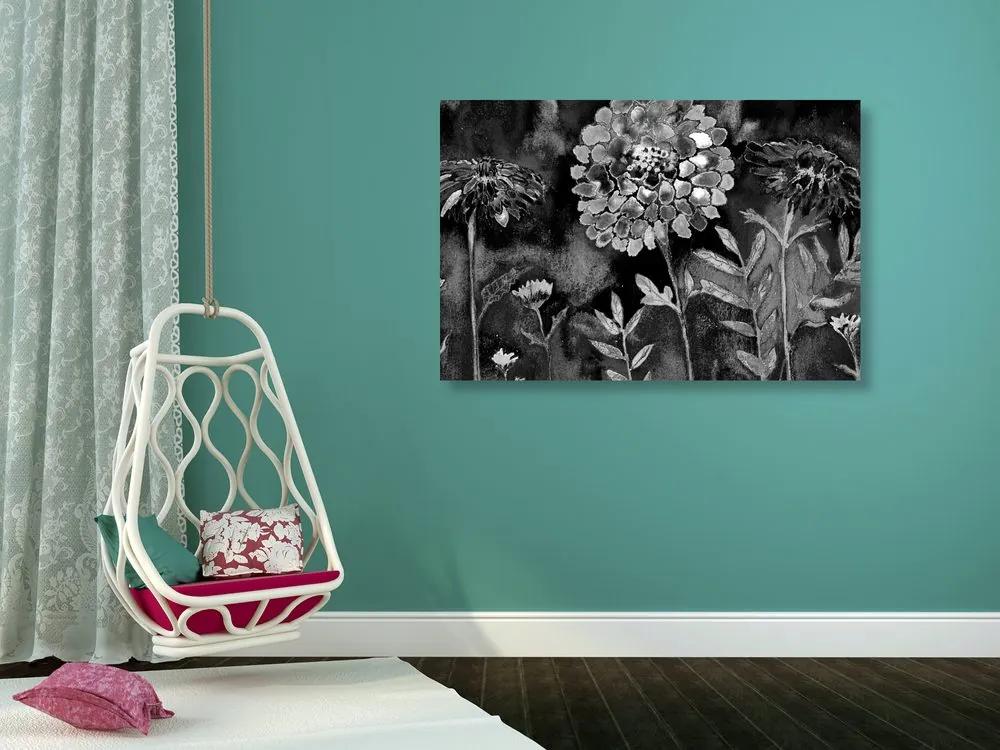 Φωτογραφίστε όμορφα λουλούδια σε μαύρο και άσπρο - 60x40