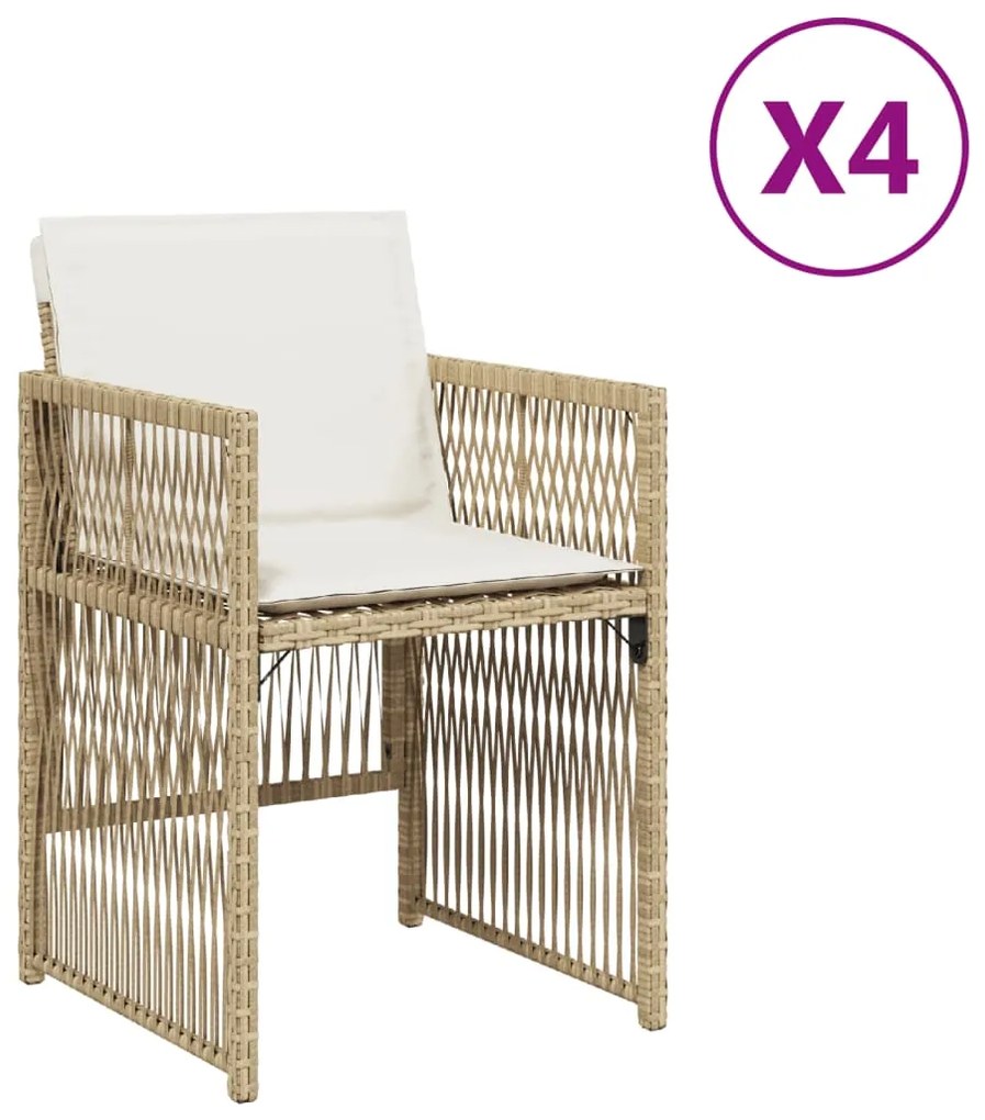 vidaXL Καρέκλες Κήπου 4 τεμ. Μπεζ Συνθετικό Ρατάν με Μαξιλάρια