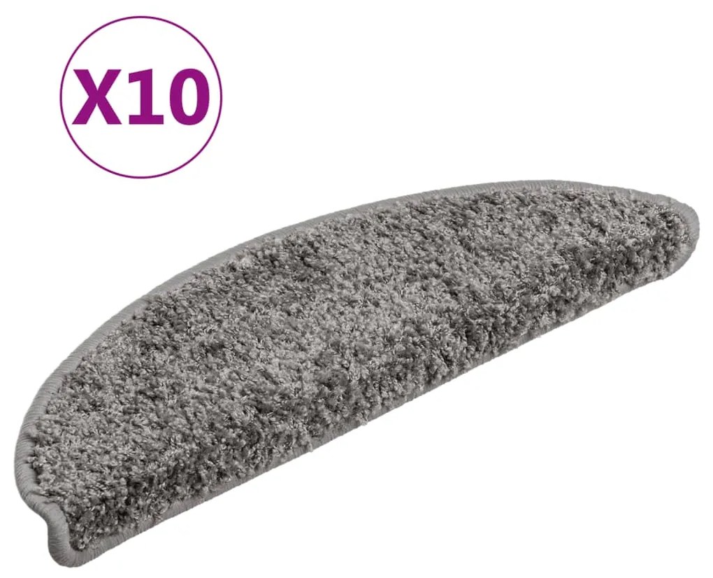 vidaXL Πατάκια Σκαλιών 10 τεμ. Γκρι Ημίστρογγυλά 56x17x3 εκ.
