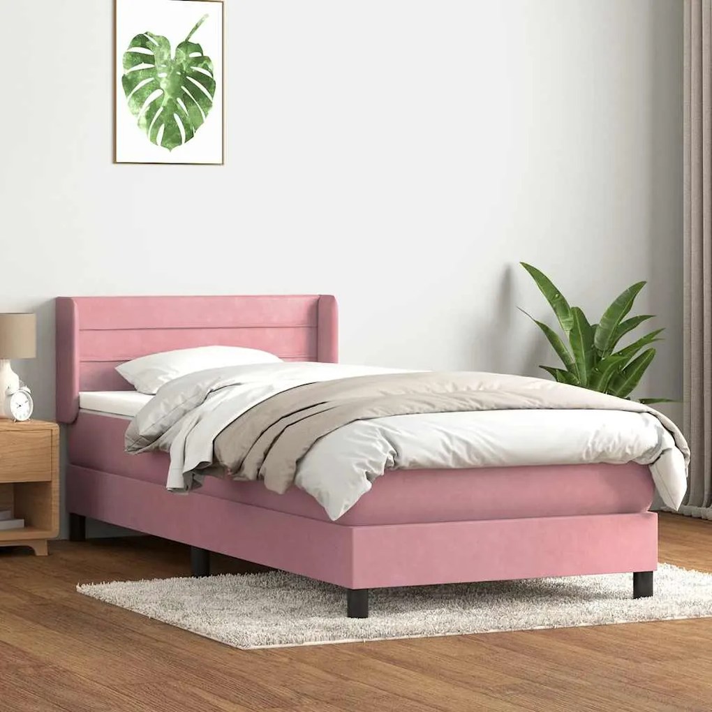 Box Spring κρεβάτι με στρώμα ροζ 100x220 cm Βελούδινο