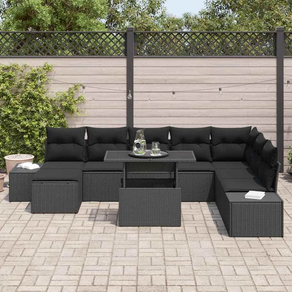 vidaXL Σετ Καναπέ Κήπου με μαξιλάρι 9 pcs Μαύρο