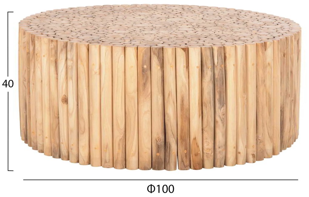 ΤΡΑΠΕΖΙ ΣΑΛΟΝΙΟΥ ΣΤΡΟΓΓΥΛΟ COOTER HM9862 ΚΛΑΔΙΑ TEAK-ΦΥΣΙΚΟ Φ100x40Υεκ.