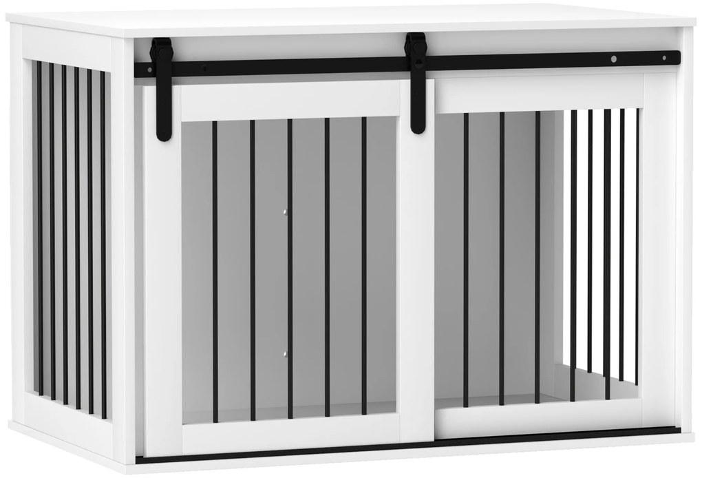 PawHut Κλουβί Σκύλου με Συρόμενη Πόρτα, Αερισμός, Πλάκα Μοριοσανίδων και Ατσάλι, 98 x 58 x 61 cm, Καρυδιά