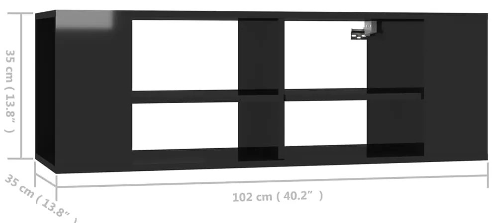 vidaXL Έπιπλο Τηλεόρασης Κρεμαστό Γυαλ. Μαύρο 102x35x35 εκ Επεξ. Ξύλο