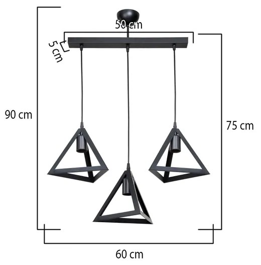 Φωτιστικό οροφής τρίφωτο Lich pakoworld pp σε μαύρη απόχρωση 60x24x75εκ