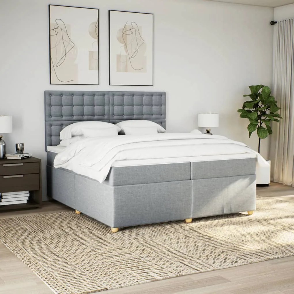 vidaXL Κρεβάτι Boxspring με Στρώμα Ανοιχτό Γκρι 200x200 εκ. Υφασμάτινο