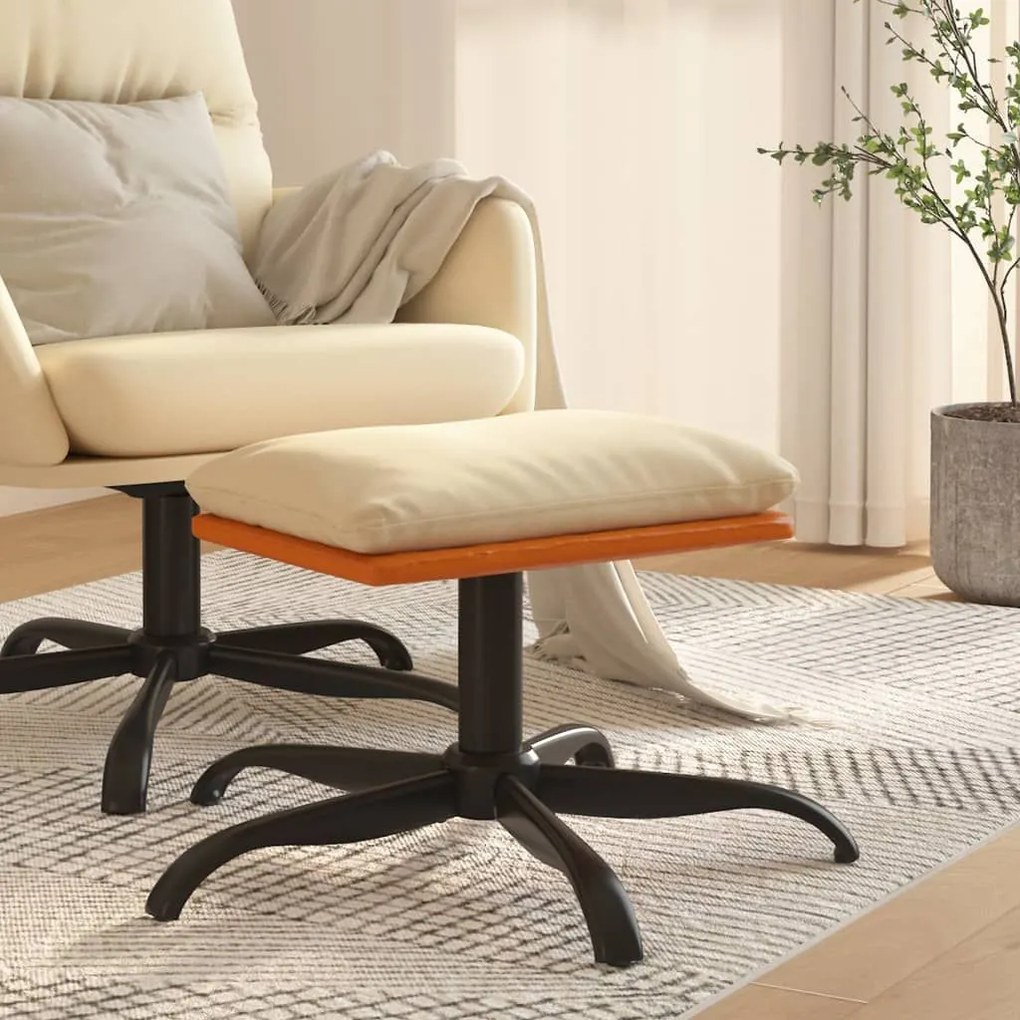 Υποπόδιο Κρεμ 60x60x36 εκ. Ύφασμα &amp; Συνθετικό Δέρμα 341609