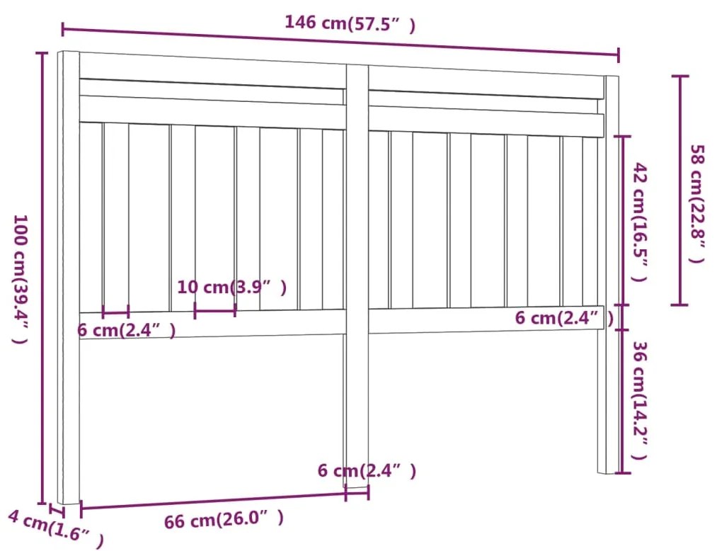 vidaXL Κεφαλάρι Κρεβατιού Λευκό 146 x 4 x 100 εκ. Μασίφ Ξύλο Πεύκου