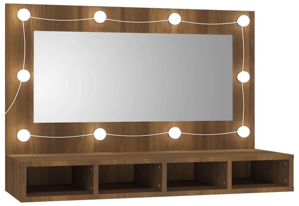 vidaXL Έπιπλο Καθρέπτη με LED Καφέ Δρυς 90x31,5x62 εκ.