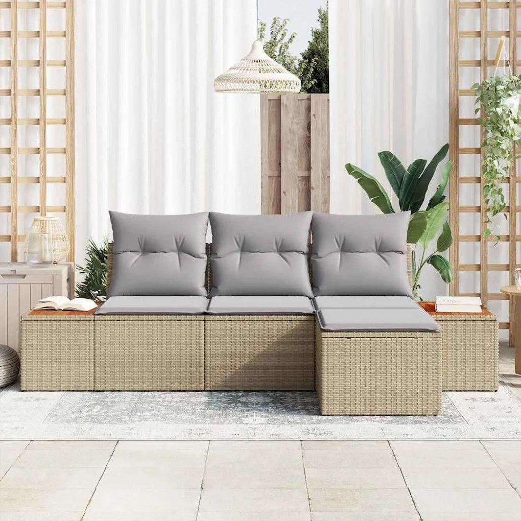 vidaXL με μαξιλάρι Ρυθμιζόμενος 4 pcs Μπεζ 239 x 117 x 37 εκ