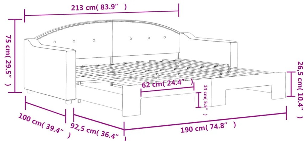 Καναπές Κρεβάτι Συρόμενος Σκούρο Γκρι 90 x 190 εκ. Ύφασμα - Γκρι