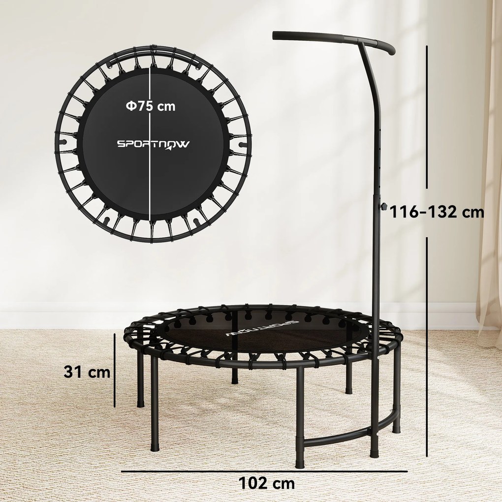 Rebounder Trampoline 5 Level Adjustable Handle Workout Trampoline Black