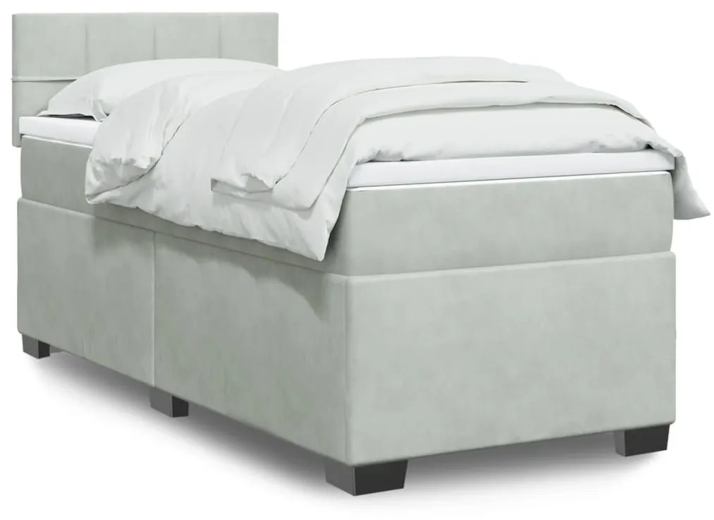 vidaXL Κρεβάτι Boxspring με Στρώμα Ανοιχτό Γκρι 100x200 εκ. Βελούδινο