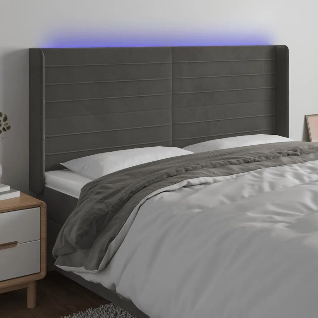 Κεφαλάρι Κρεβατιού LED Σκούρο Γκρι 163x16x118/128εκ. Βελούδινο 3124243