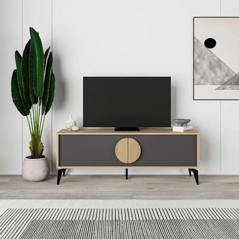 Έπιπλο τηλεόρασης Gora Megapap χρώμα sapphire oak - silky black 140x35,6x51εκ. - GP037-0249,1