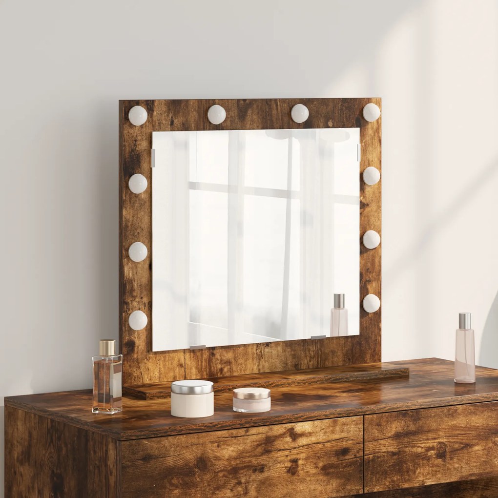 vidaXL Καθρέφτης Vanity με LED Φώτα Καπνιστού Δρυ 60x55x18 εκ.