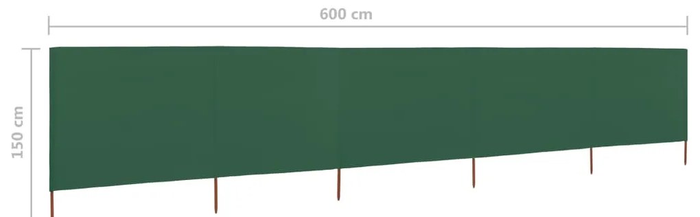 vidaXL Προστατευτικό Αέρα με 5 Πάνελ Πράσινο 600 x 120 εκ. Υφασμάτινο
