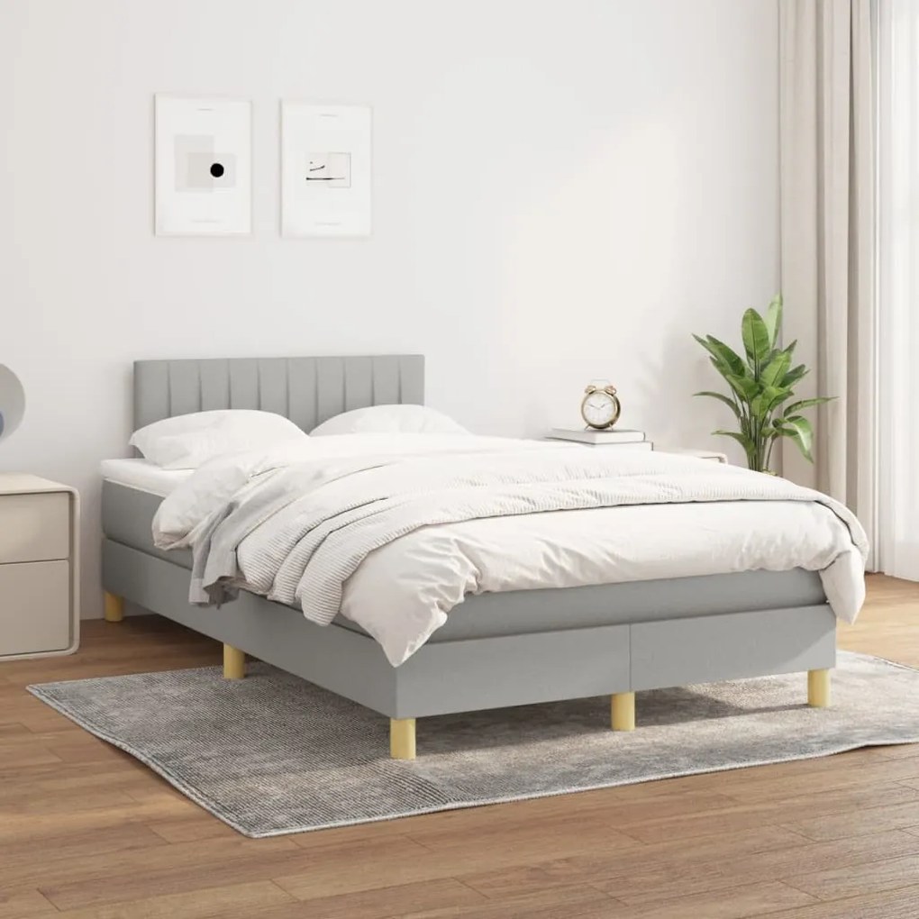 vidaXL Κρεβάτι Boxspring με Στρώμα Ανοιχτό Γκρι 120x190 εκ. Υφασμάτινο