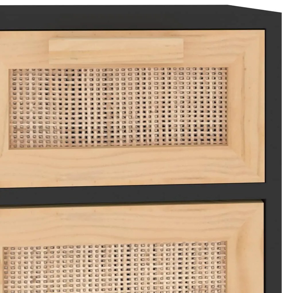 vidaXL Ντουλάπι Μαύρο 60 x 30 x 75 εκ. από Μασίφ Πεύκο &amp; Φυσικό Ρατάν