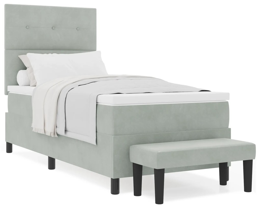 vidaXL Κρεβάτι Box Spring με στρώμα & πάγκο Ανοιχτό γκρι 100x200 εκ Βελούδο