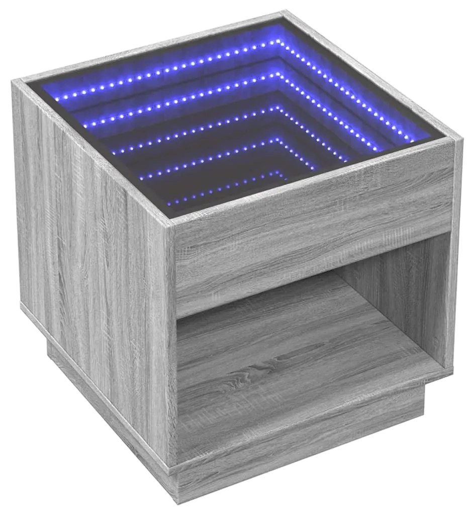 vidaXL Τραπεζάκι Σαλονιού Άπειρο Φως LED Γκρι Sonoma 50x50x50 εκ.