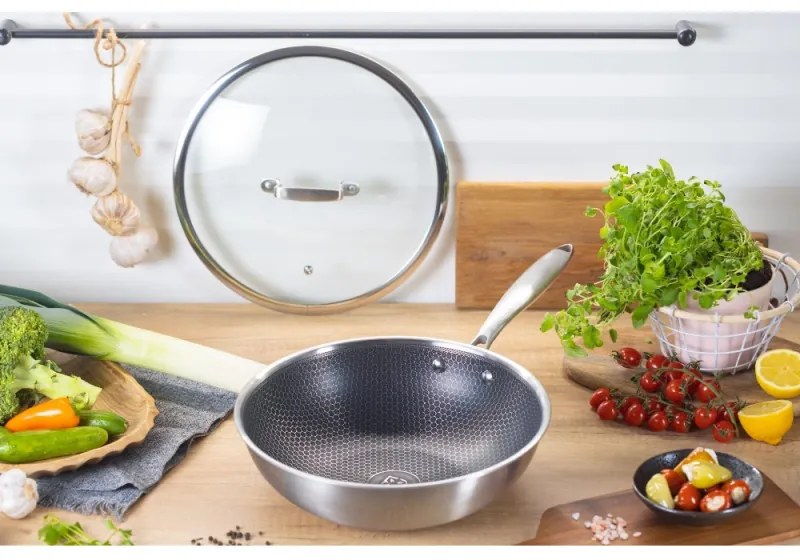 Τηγάνι wok Edenberg EB-7537, 24см, Aνοξείδωτο ατσάλι 18/10, Τριπλή αντικολλητική επίστρωση στο εσωτερικό  Eterna, Inox