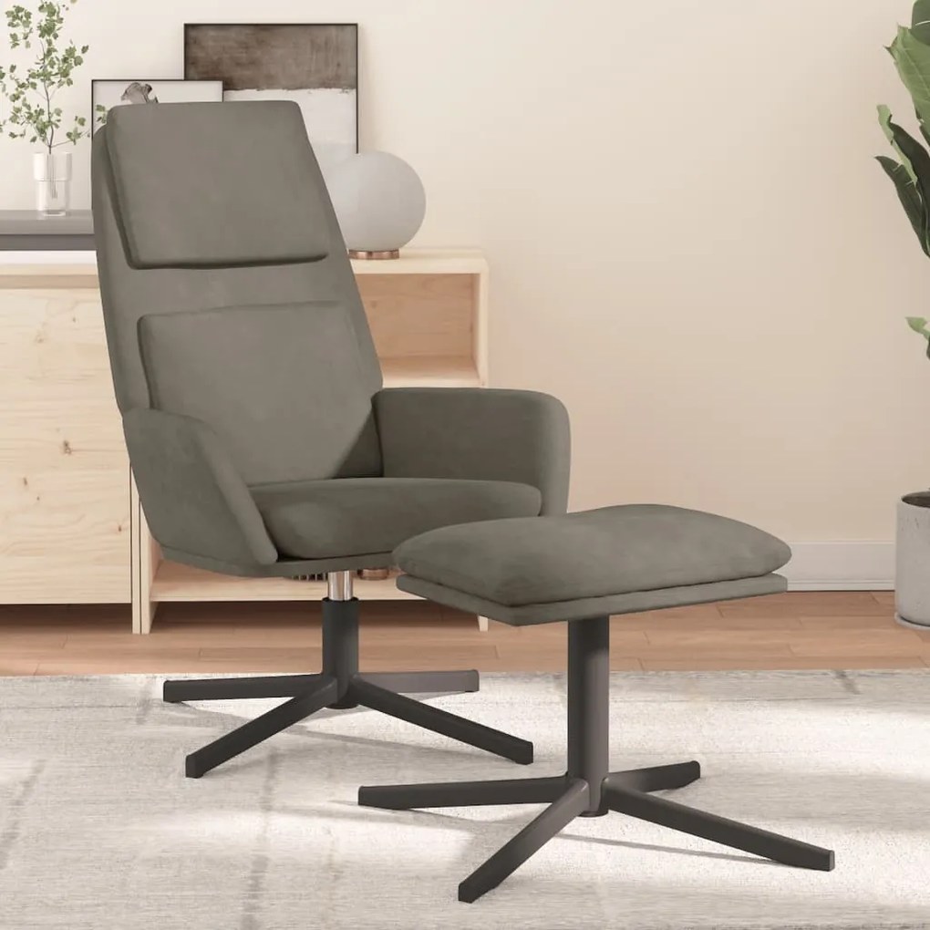 vidaXL Πολυθρόνα Relax Ανοιχτό Γκρι Βελούδινη με Σκαμπό