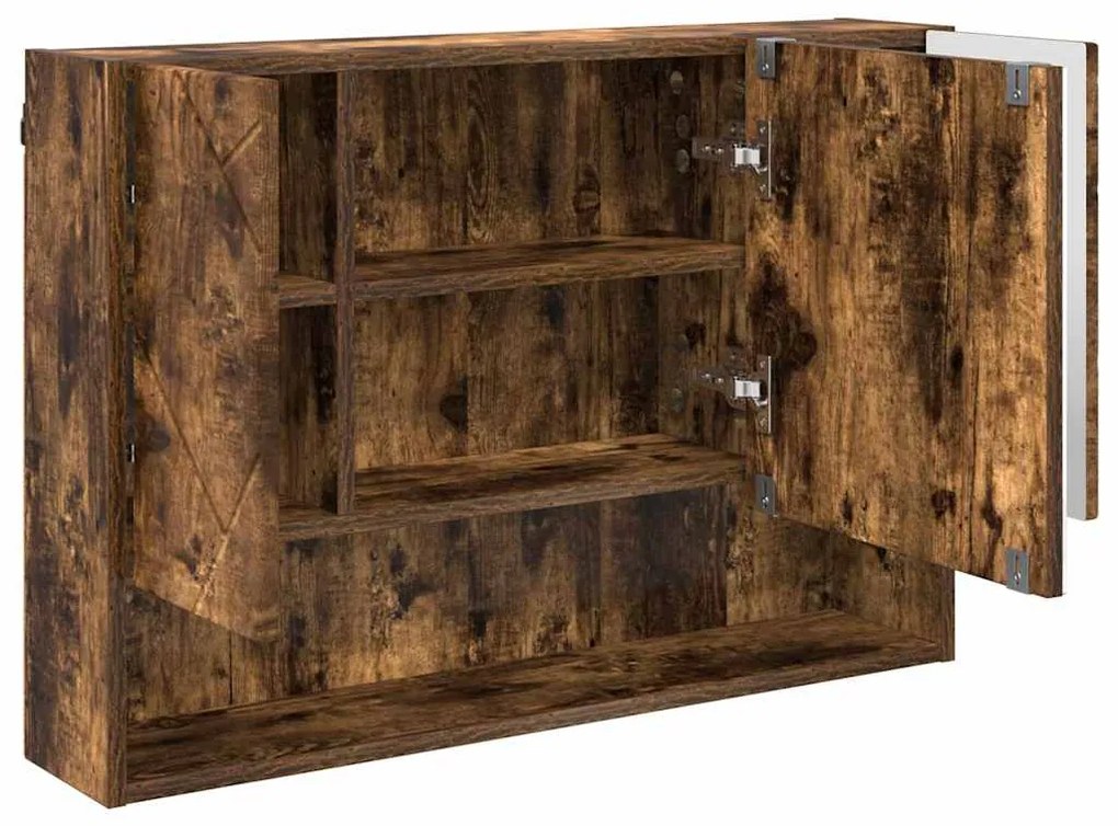 vidaXL Ντουλάπα Καθρέφτη Επιτοίχιο Καπνιστό Δρύς 80 x 17 x 55 εκ