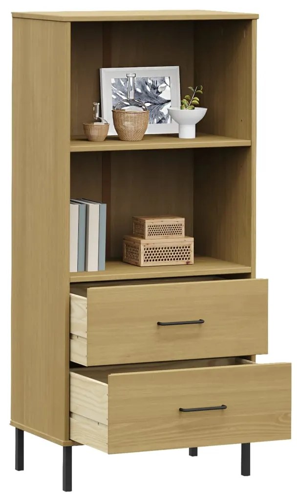 vidaXL Βιβλιοθήκη OSLO με 2 Συρτάρια Καφέ 60x35x128,5 εκ. Μασίφ Ξύλο