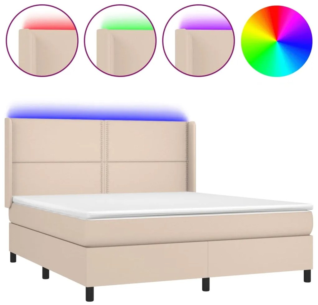 vidaXL Κρεβάτι Boxspring Στρώμα&LED Καπουτσίνο 180x200 εκ. Συνθ. Δέρμα