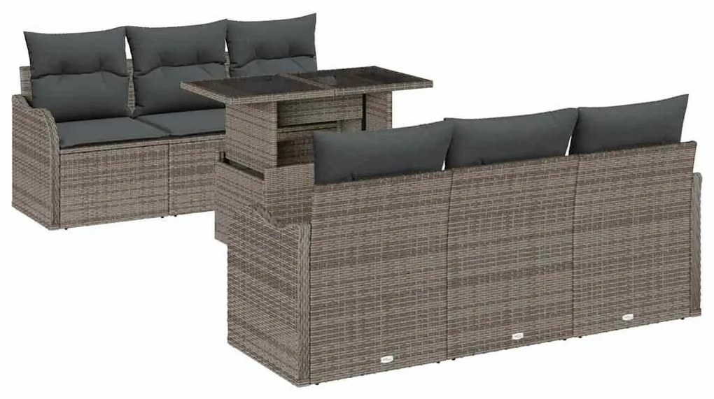 vidaXL Σετ Καναπέ Κήπου με μαξιλάρι 7 pcs Γκρι Πολυ ράταν