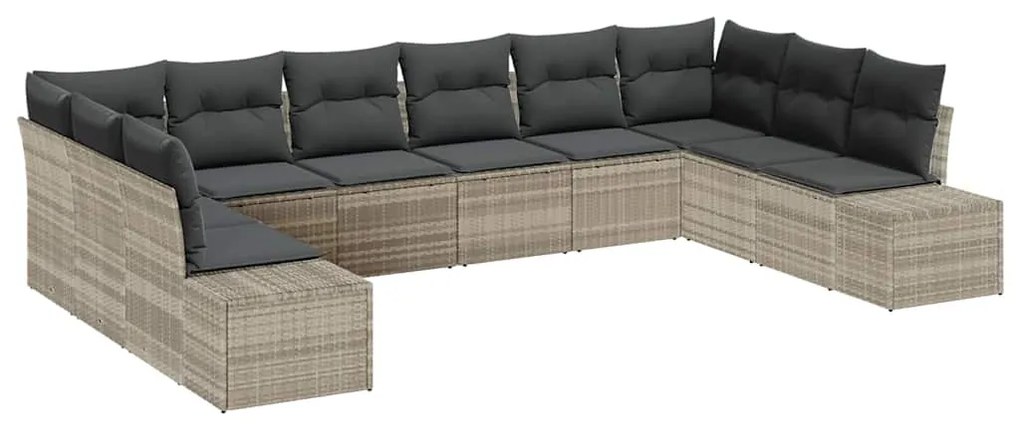 vidaXL Σετ Καναπέ Κήπου με μαξιλάρι 10 pcs Ανοιχτό γκρι Πολυ ράταν