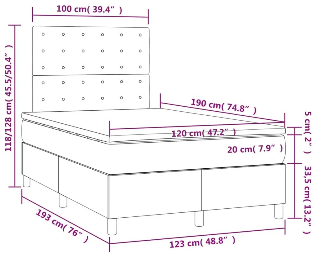 Κρεβάτι Boxspring με Στρώμα Ανοιχτό Γκρι 120x190 εκ. Βελούδινο - Γκρι