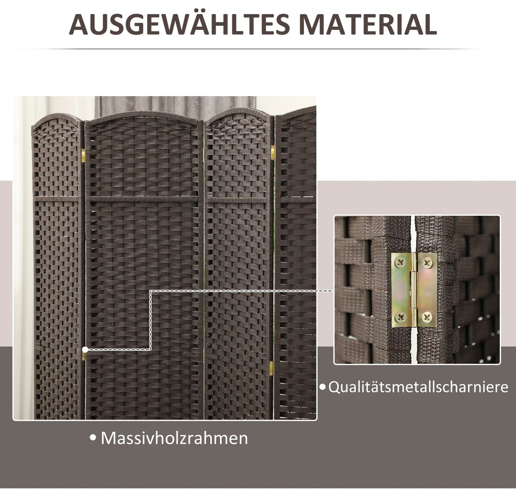 HOMCOM Διαχωριστικό χώρου 4 τεμαχίων, Πτυσσόμενο παραβάν, Τοίχος ιδιωτικότητας για σαλόνι, υπνοδωμάτιο, οικιακό γραφείο, Καφέ