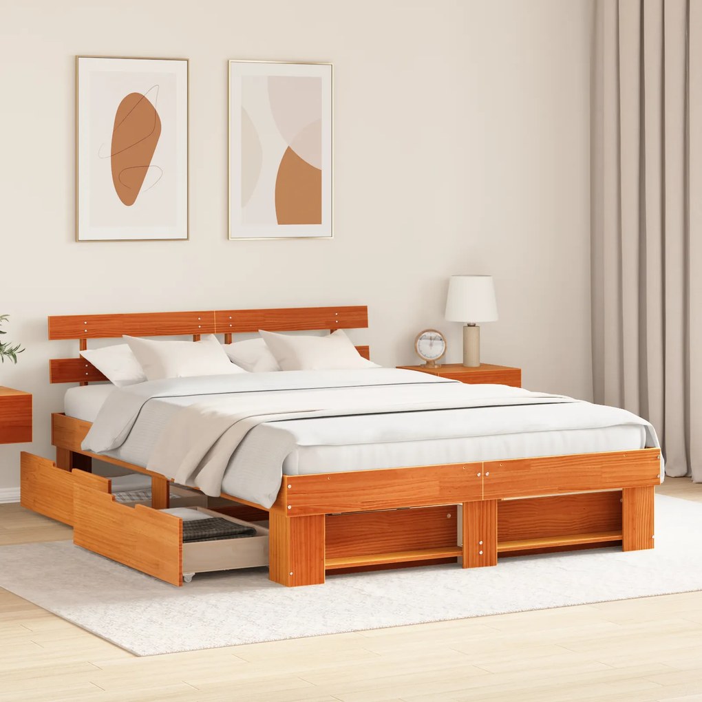 vidaXL Σκελετός Κρεβατιού Καφέ κεριού 160 x 200 cm Μασίφ ξύλο πεύκου
