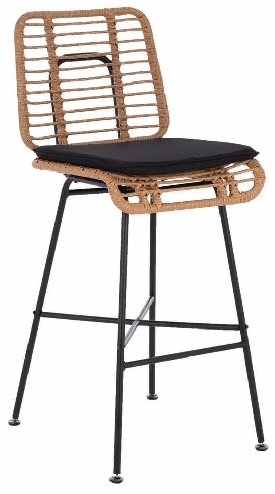 Σκαμπό Bar Eddie HM5708 45Χ46.5Χ115cm Natural - Black Αλουμίνιο,Wicker