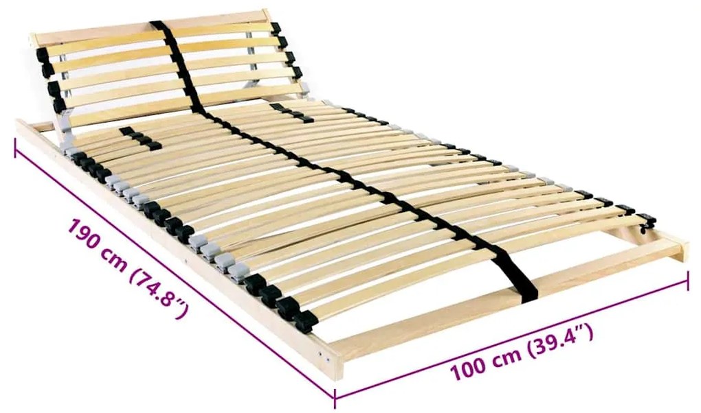 vidaXL Βάση κρεβατιού με λάμες Καφέ 100 x 190 cm Στερεό Ξύλο Μηλιάς