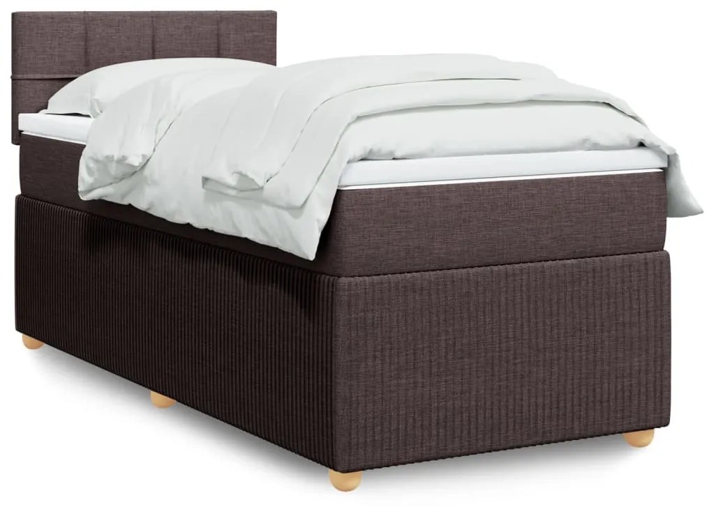 vidaXL Κρεβάτι Boxspring με Στρώμα Σκούρο Καφέ 100x200 εκ. Υφασμάτινο