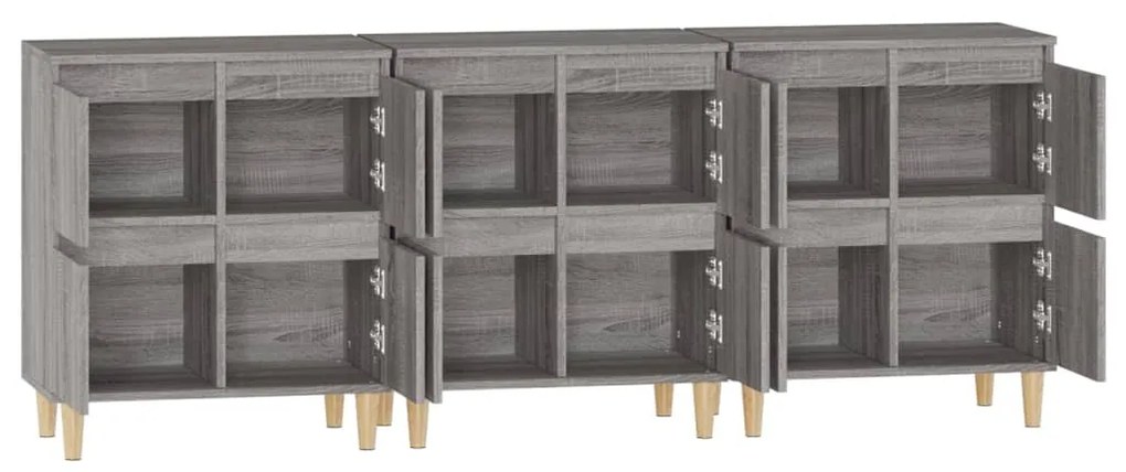 vidaXL Ντουλάπι 3 τεμ. Γκρι Sonoma 60x35x70 εκ. από Επεξεργασμένο Ξύλο