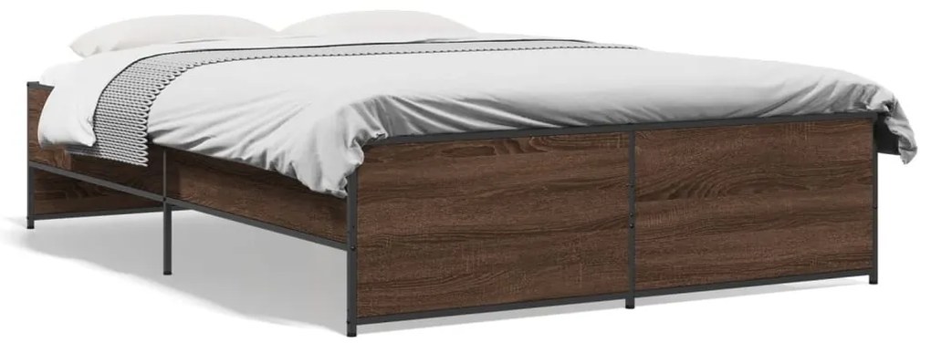 vidaXL Πλαίσιο Κρεβατιού Καφέ Δρυς 120x200 εκ. Επεξ. Ξύλο &amp; Μέταλλο