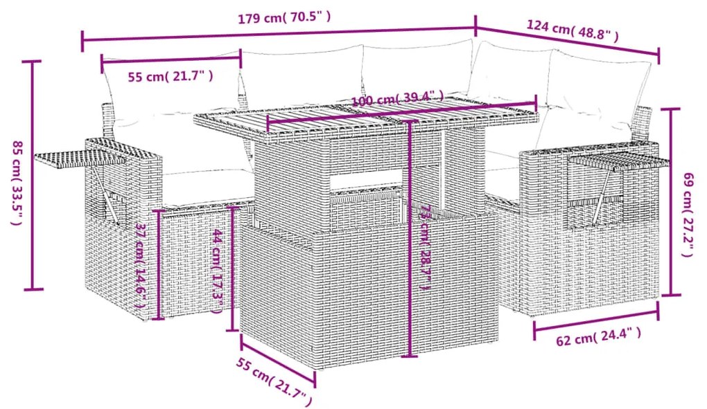 vidaXL Σετ Καναπέ Κήπου 5 Τεμαχίων Μαύρο Συνθετικό Ρατάν με Μαξιλάρια